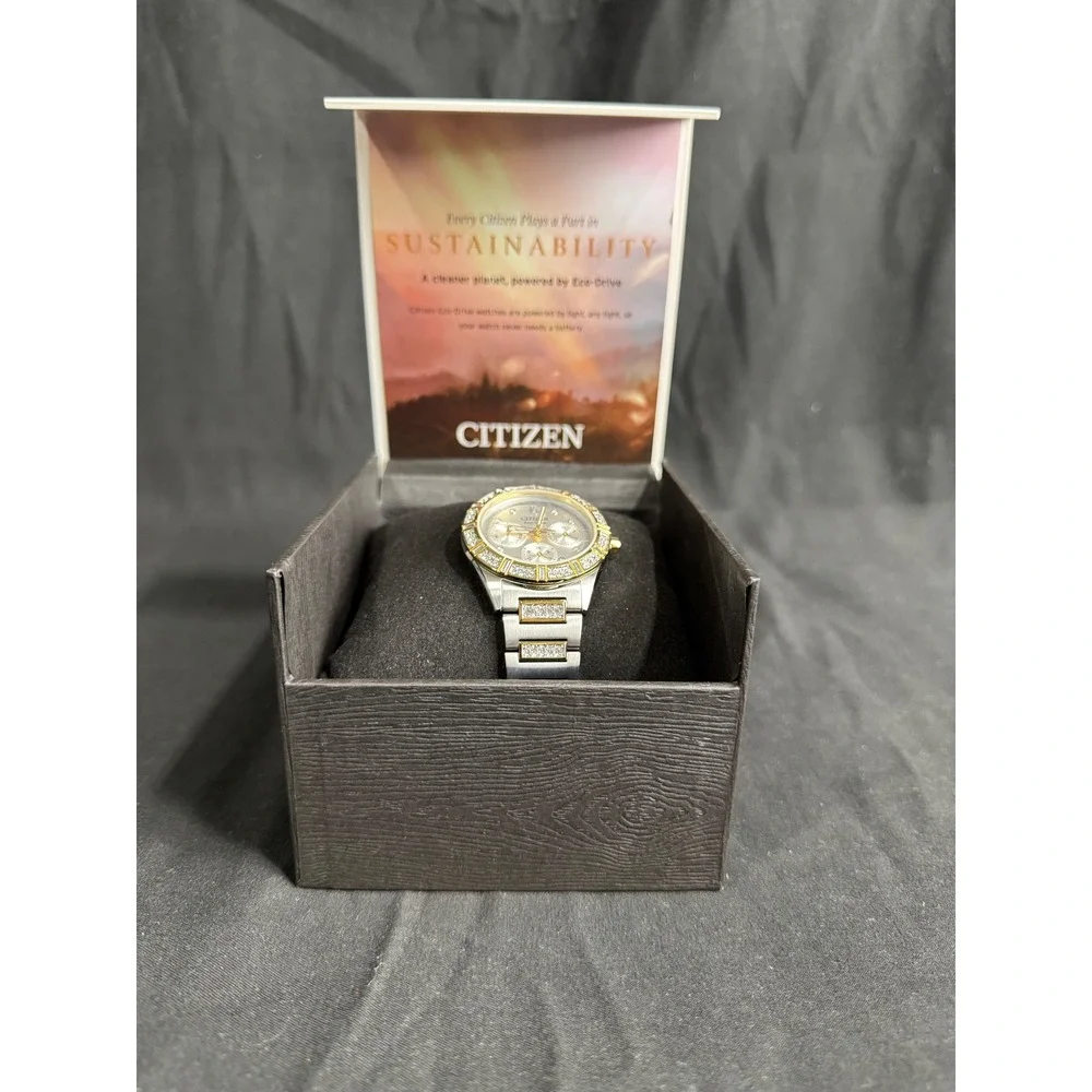 Citizen Eco Drive Crystal Two Tone Stainless Steel Ladies Watch